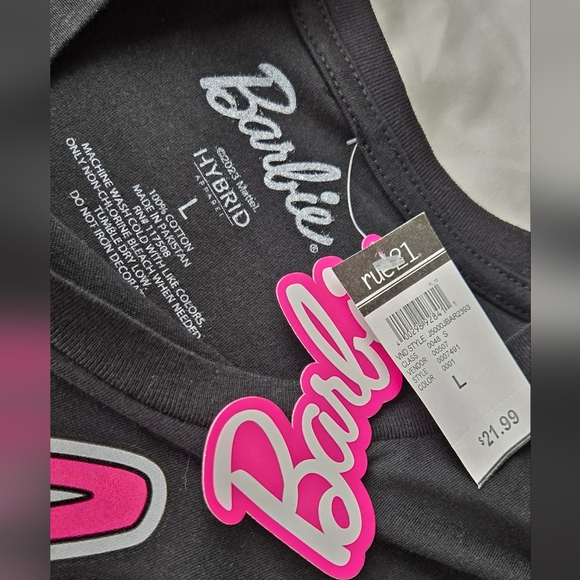 🎄 Barbie NWT retro skimmer t-shirt short sleeve crop cotton Large black pink - Picture 8 of 12